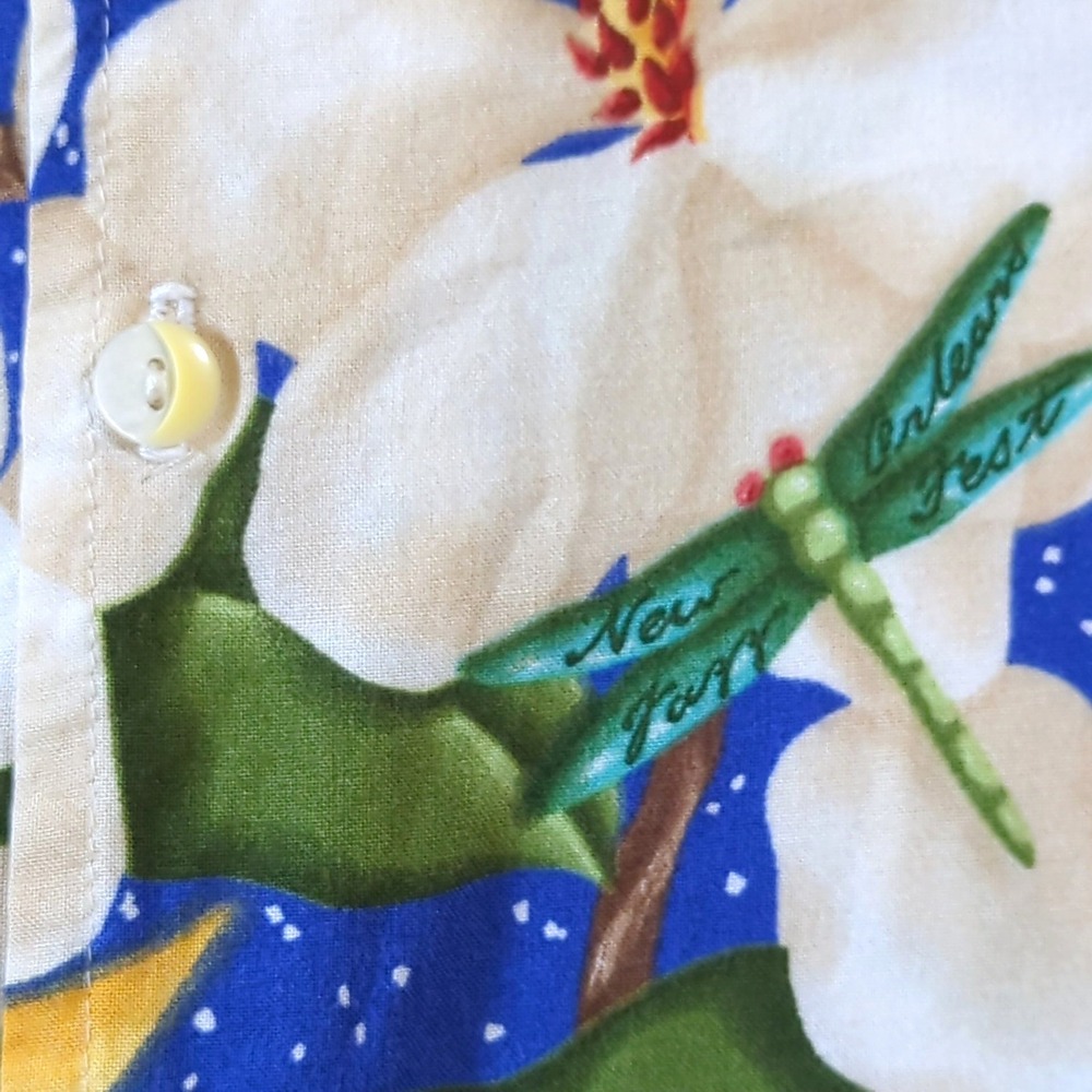 BayouWear HowAhYa Hawaiian Shirt Moonlit Magnolias Mens XL Blue Dragonfly Rayon - Picture 5 of 9
